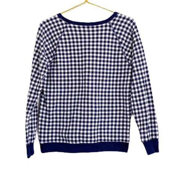 Draper James Natalie Sweatshirt French Terry Gingham Check Navy Pullover Small - Picture 5 of 8